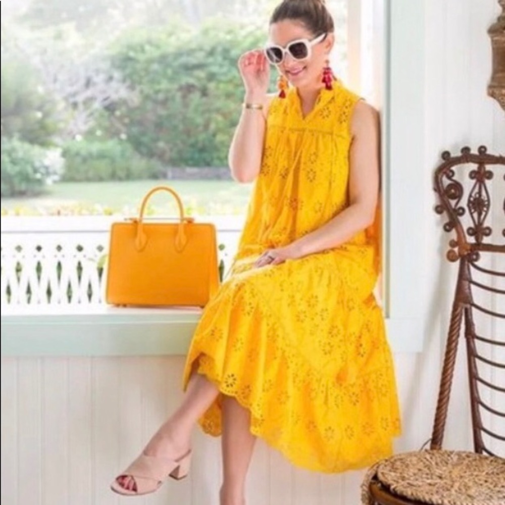 kate spade yellow eyelet midi dress